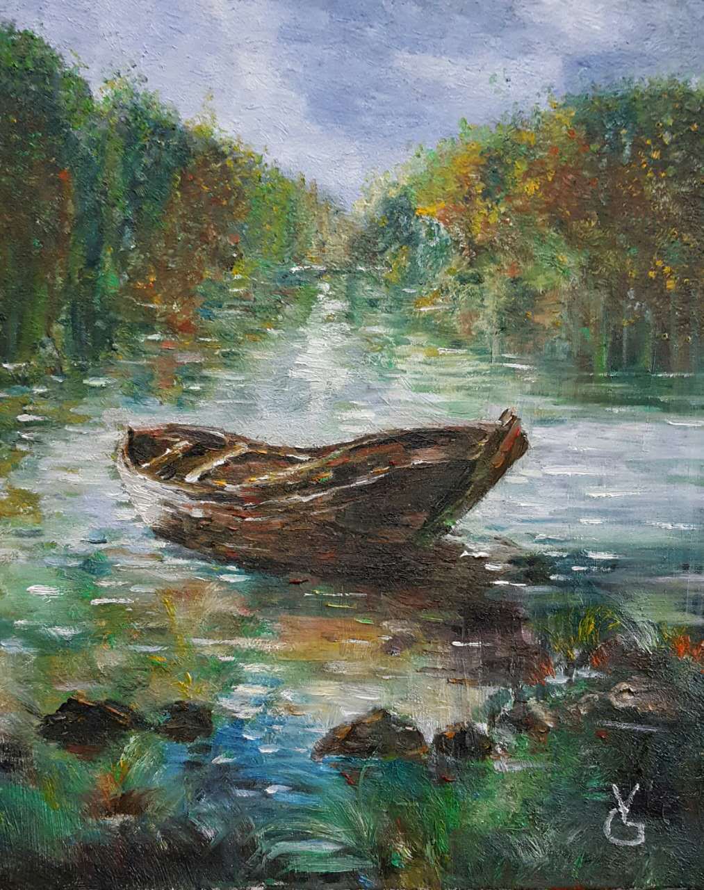 油画《一艘小船》作者:果酱女王-俞果