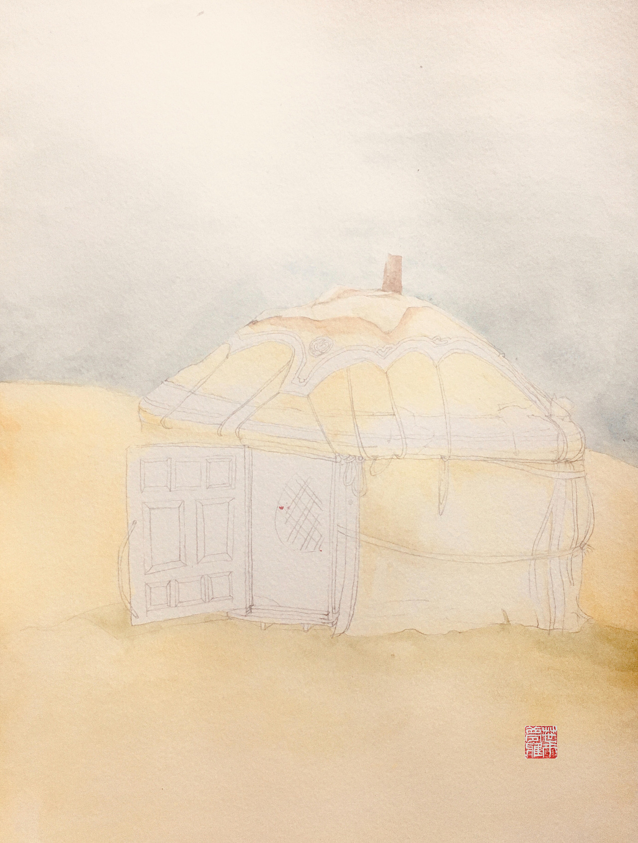 水彩蒙古包