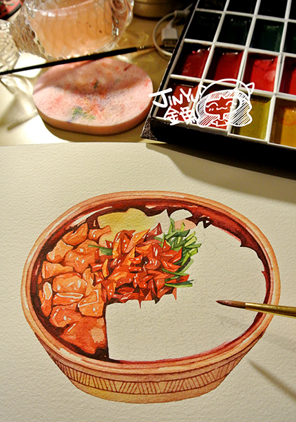 今夜手绘美食【肥肠毛血旺】