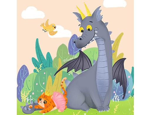 巨龍與小公主（個人主頁-ZMjkwMDQ4NTI=） - 兒童插畫 - 站酷設(shè)計師另一個喵原創(chuàng)素材 - 站酷ZCOOL