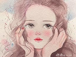 少女水彩插画练习