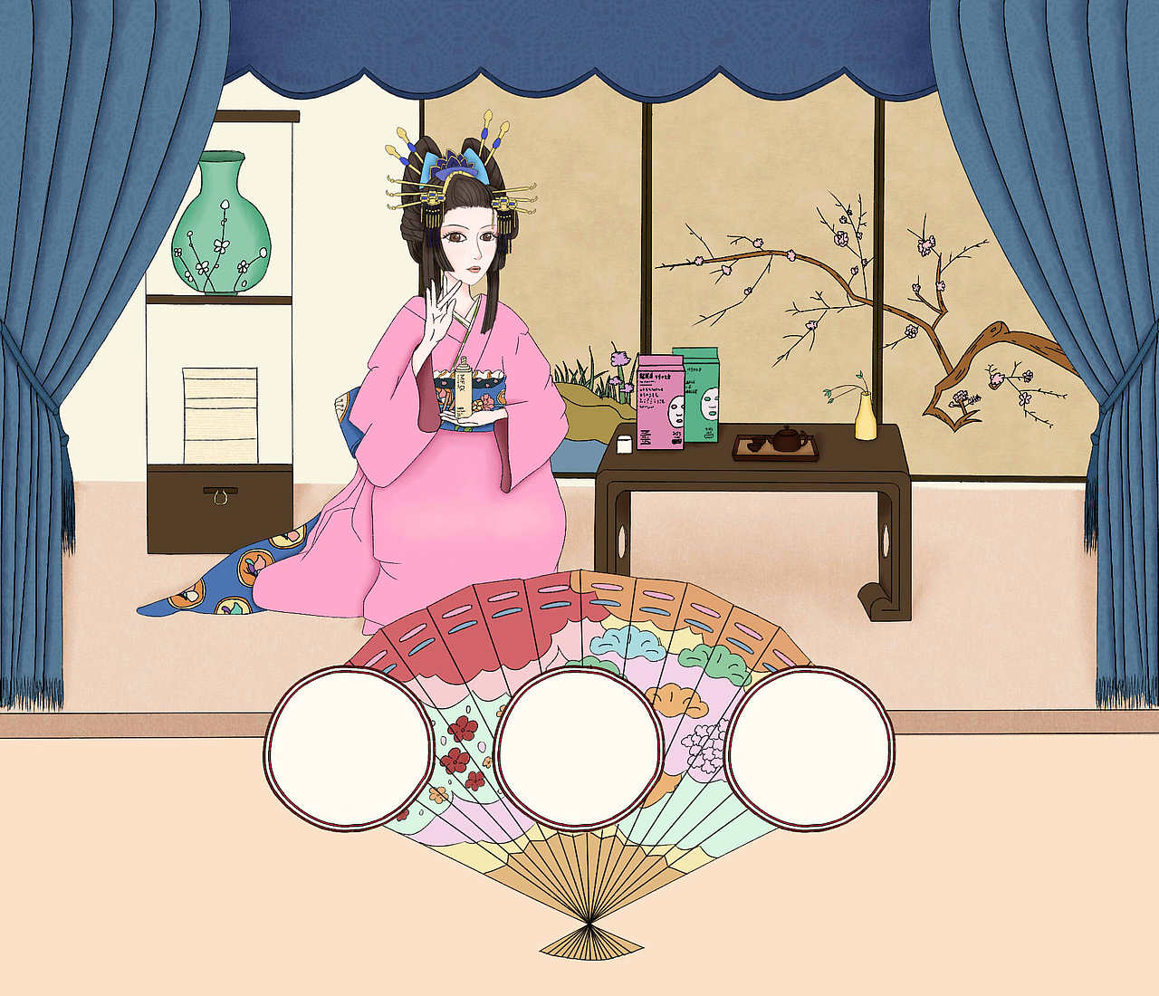 化妆品首页手绘插画