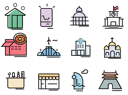 UI线性彩色建筑图标（图ZNjQzMzE0MTI=） - 图标 - 站酷设计师一笔穿原创素材 - 站酷ZCOOL