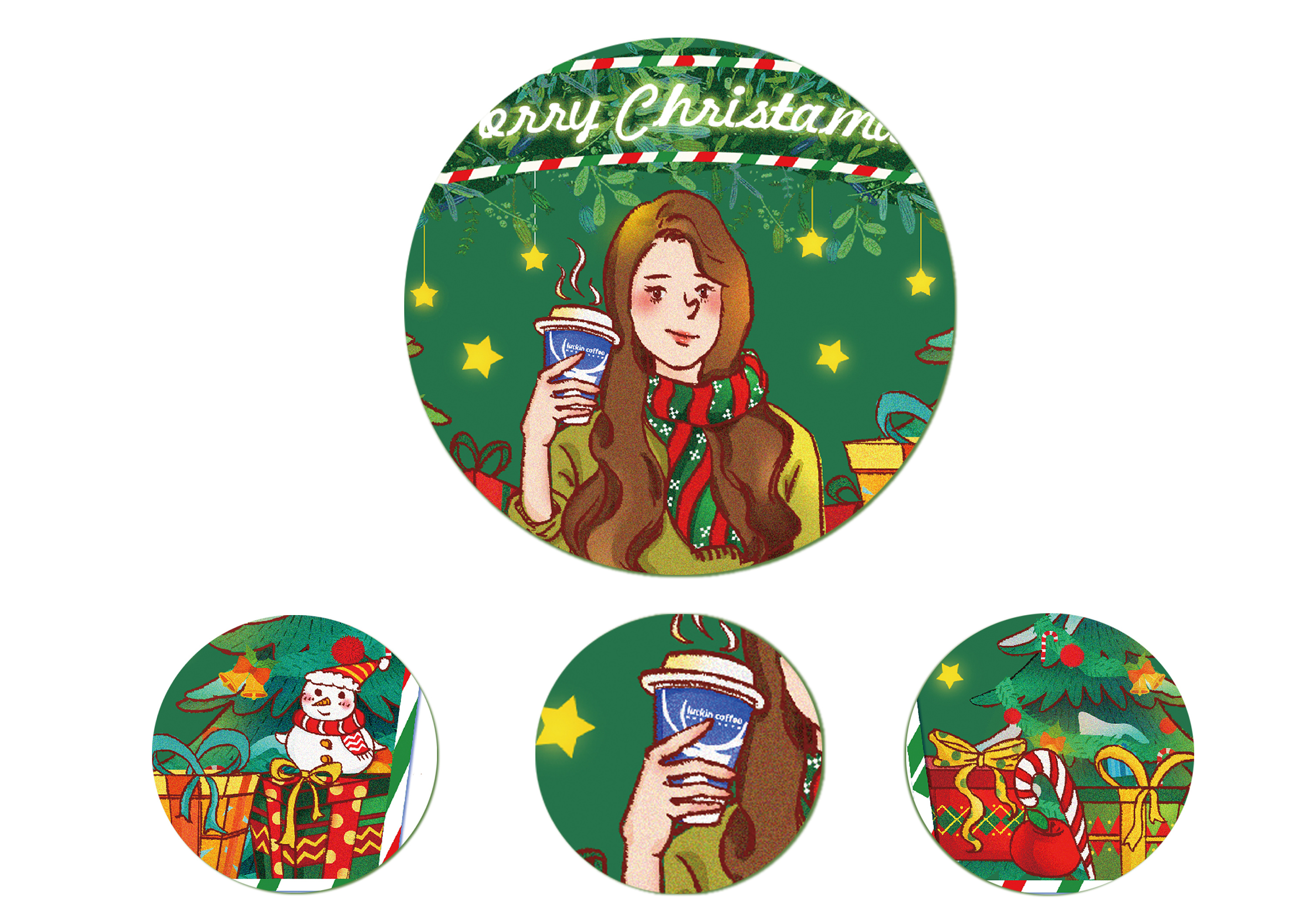 瑞幸咖啡圣诞90杯套设计|插画|其他插画|superc同学 - 原创作品
