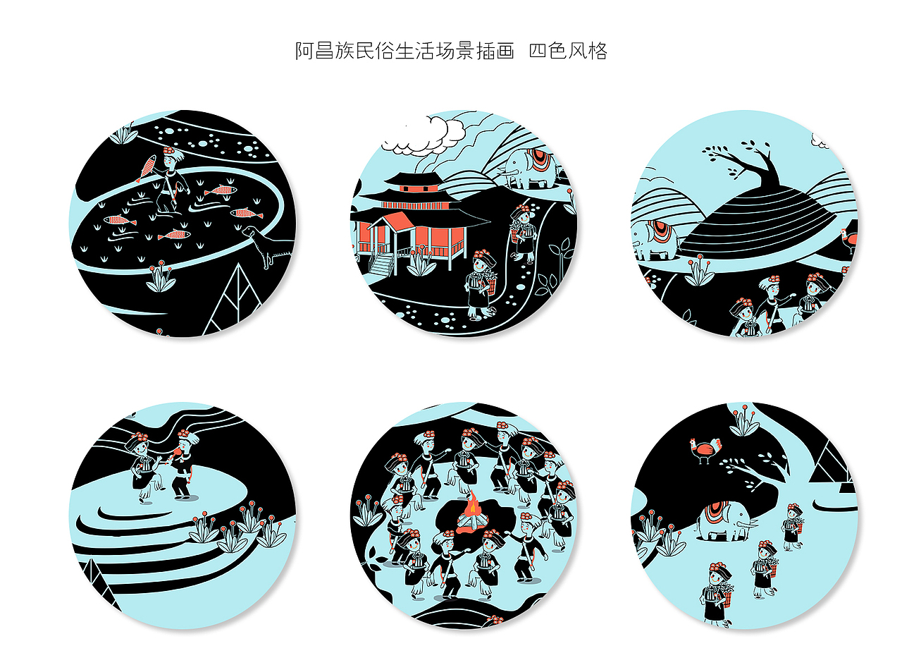 阿昌族民俗生活场景插画（两种风格尝试）（图ZMTI3OTIxNjky） - 商业插画 - 站酷设计师香沫咖啡奶茶原创素材 - 站酷ZCOOL