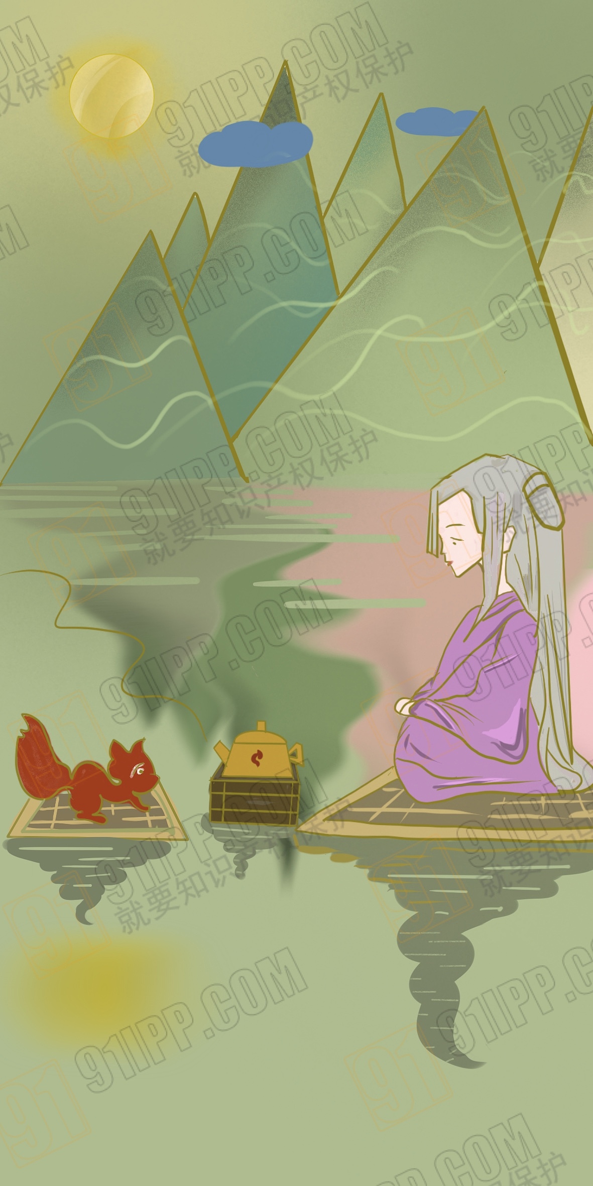 帝君喝茶（图ZMTk3OTgyNDA0） - 儿童插画 - 站酷设计师云朵玫瑰花茶原创素材 - 站酷ZCOOL