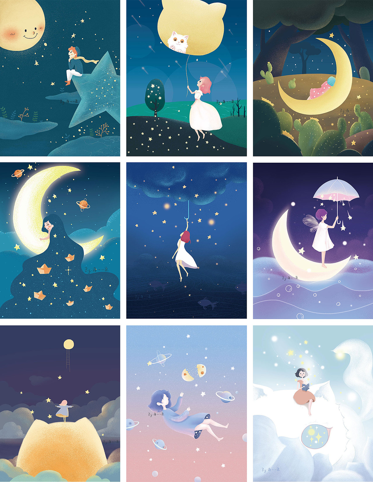 《星星·月亮和你》插画合集（图ZMzYwODQ5NjQ4） - 绘本 - 站酷设计师舟一一鱼原创素材 - 站酷ZCOOL