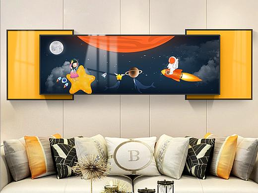 现代清新卡通太空宇航员儿童房装饰画床头画