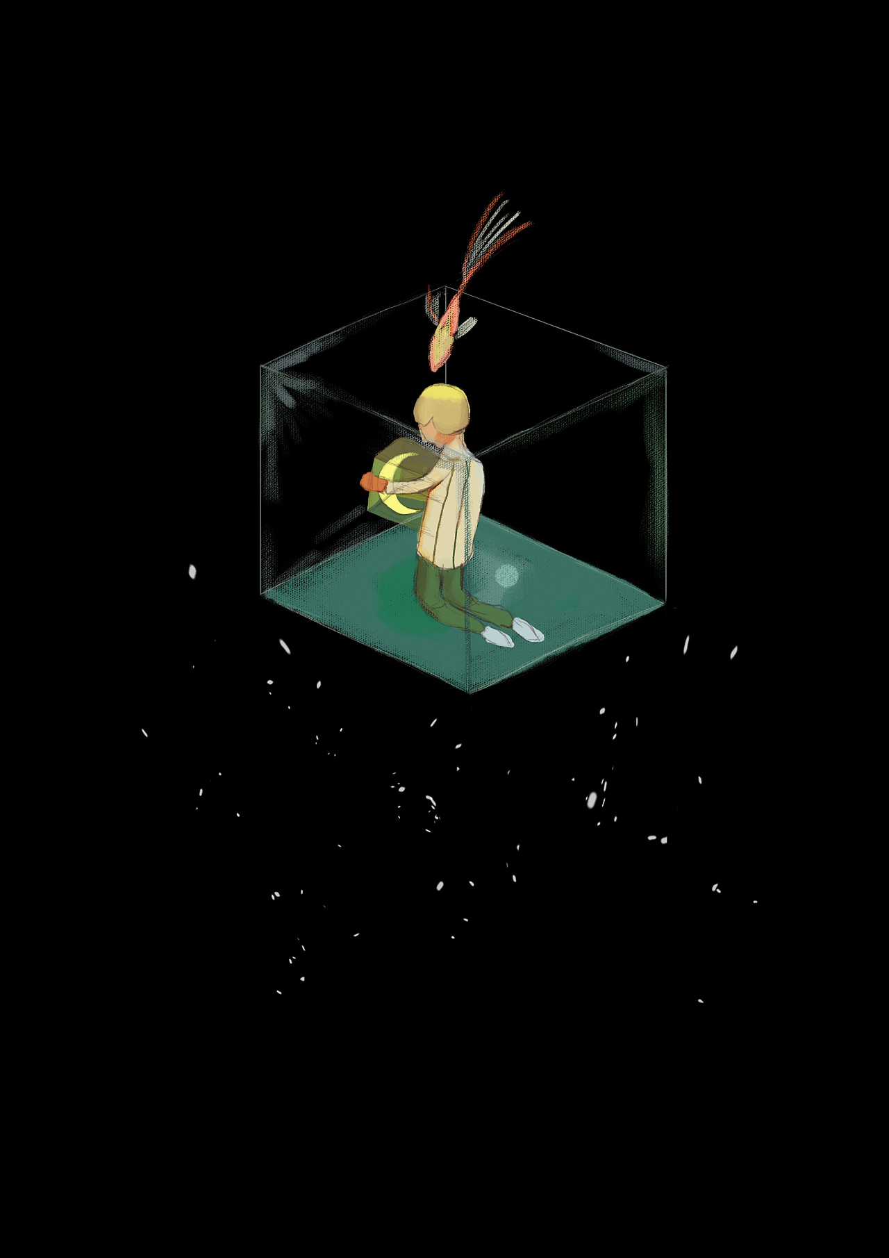 ps插画-抱着月亮的男孩