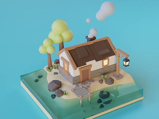 Blender| low poly海边小屋场景