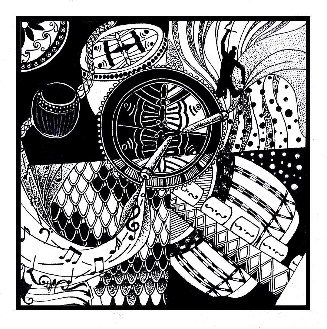 鼓-乐器主题黑白装饰画