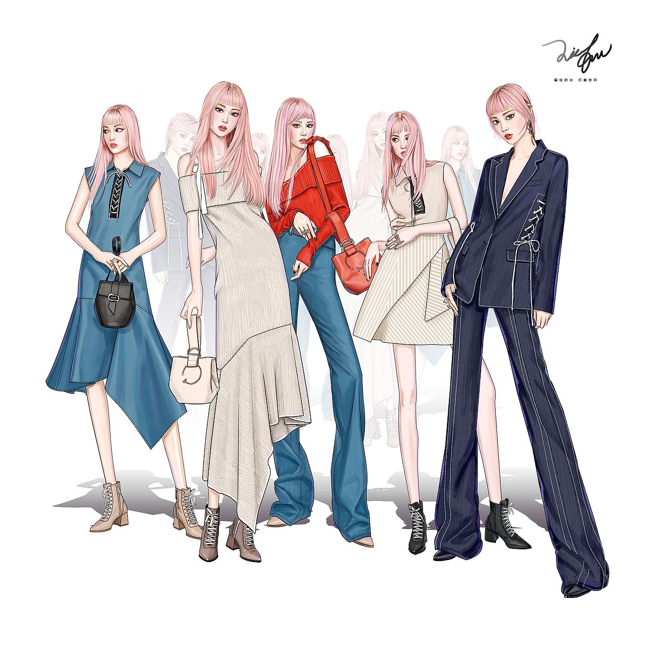 姿态塑造生活，服装插画，（图ZMTI3MTM3ODM2） - 商业插画 - 站酷设计师倾轻松原创素材 - 站酷ZCOOL