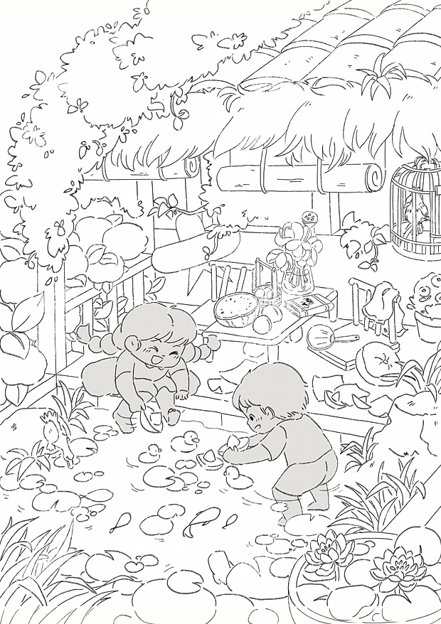 夏日物语系列之小院线稿