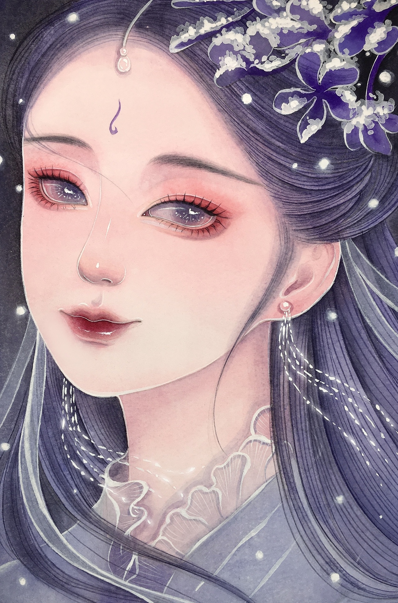 国粹戏曲美女古风水彩插画之狐仙古风水彩插画唐风美人原创古风插画