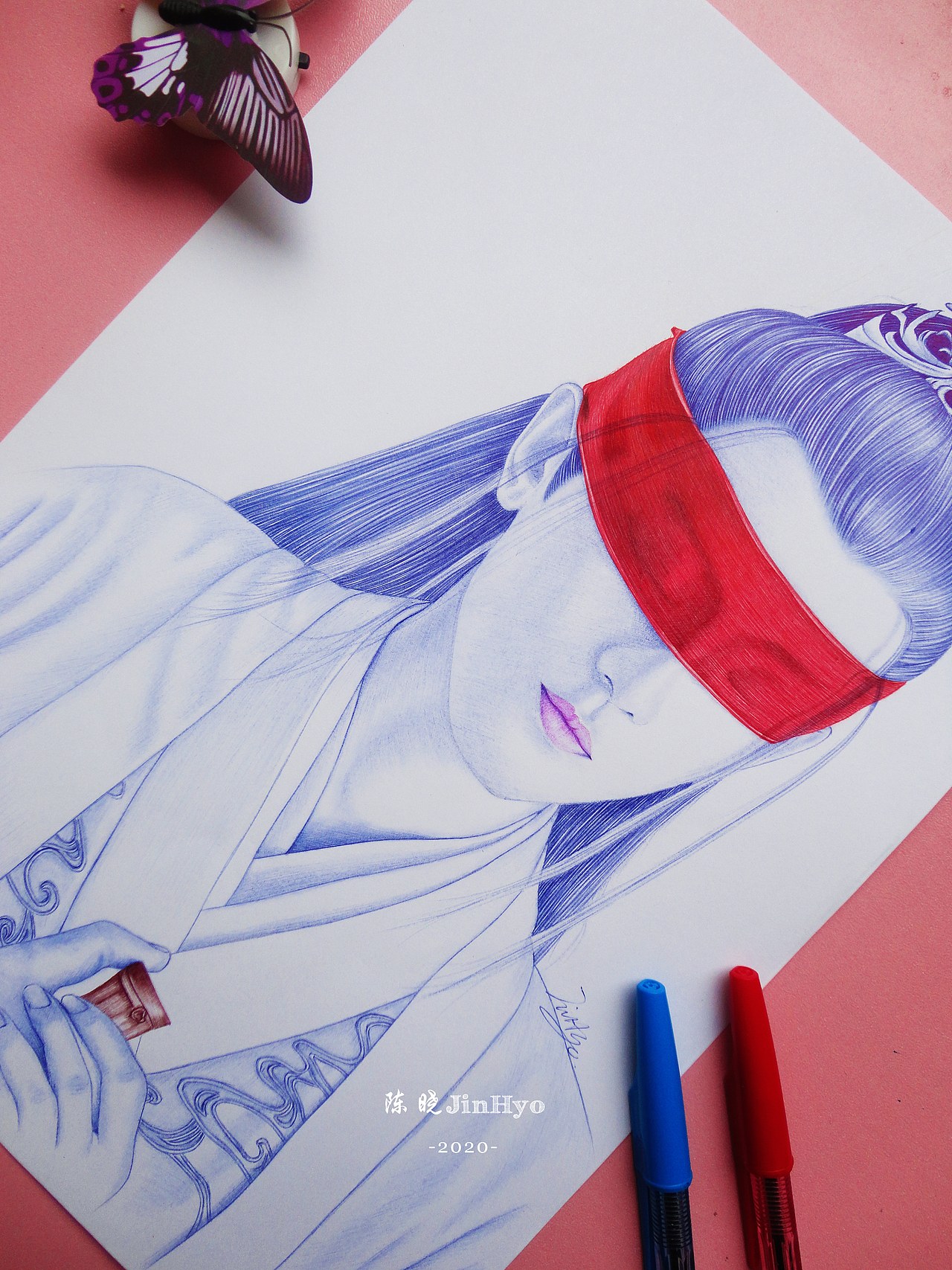 圆珠笔手绘《琉璃》成毅