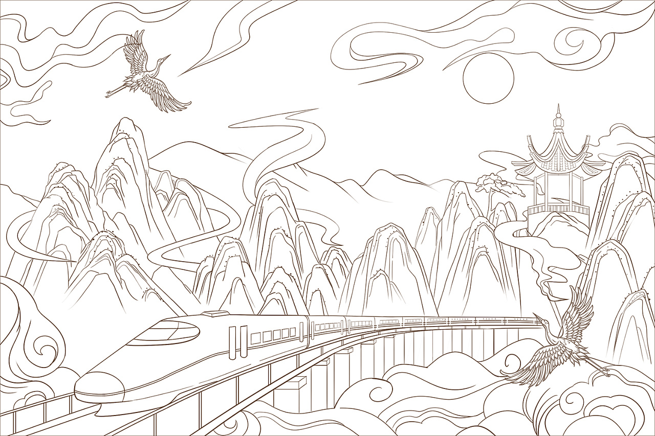 高铁时代 国潮风|插画|创作习作|ahaha_婷 - 原创作品 - 站酷 (zcool)