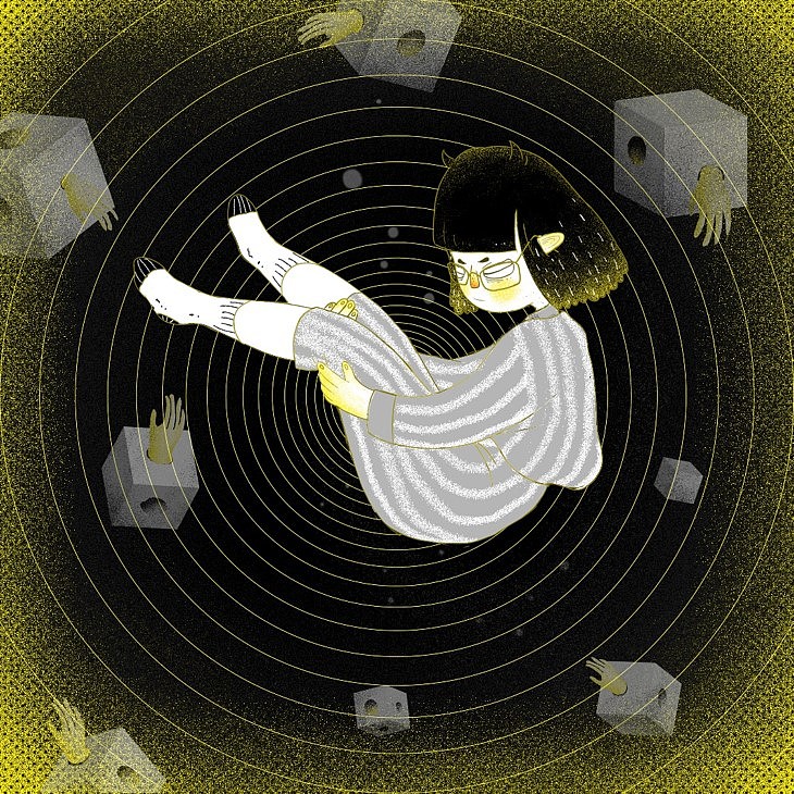 
<br><br>|视觉风格——色彩搭配传达情感寓意|<br>黄色是阳光的颜色，象征着希望、光明，代表患者内心积极的一面，大学生抑郁症患者虽然身处抑郁黑洞，但情绪的起落往往不受自我支配，其内心其实十分渴望摆脱抑郁的牢笼，重新沐浴温暖的阳光；<br>黑色是地狱的颜色，象征着封闭、压抑、孤独，代表患者内心消极的一面，大学生抑郁症状的主要表现为持久的心情消沉，黑色最能贴合这种负面情绪；<br>紫灰色的选取起到了画面调和的作用，作为角色设计的服装色彩，给人一种无奈、消沉之感。