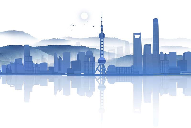 中国风的上海市建筑群插画