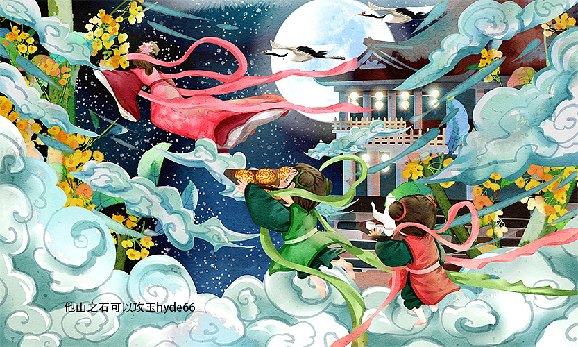 中国风水彩小仙童过节插画(中国传统节日)