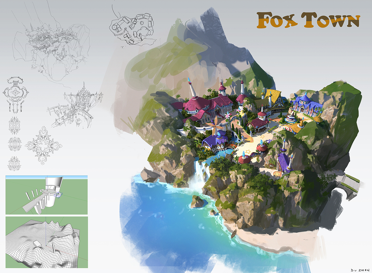 洛克猴课范 沙盘地形规划新图《FOX TOWN》高清步骤图（图ZMTE5MjQxNDg0） - 游戏原画 - 站酷设计师艺数绘CG原创素材 - 站酷ZCOOL