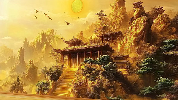 财源广进富贵吉祥横屏背景图励志背景山水画