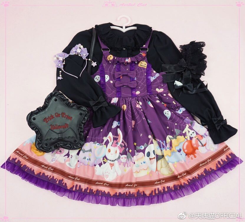 lolita印花 天线猫 万圣节茶会|服装|面料/印花|dream_love - 原创