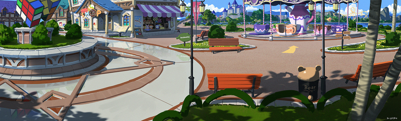 杜震-《游乐场》横版场景|插画|游戏原画|艺数绘eart - 原创作品