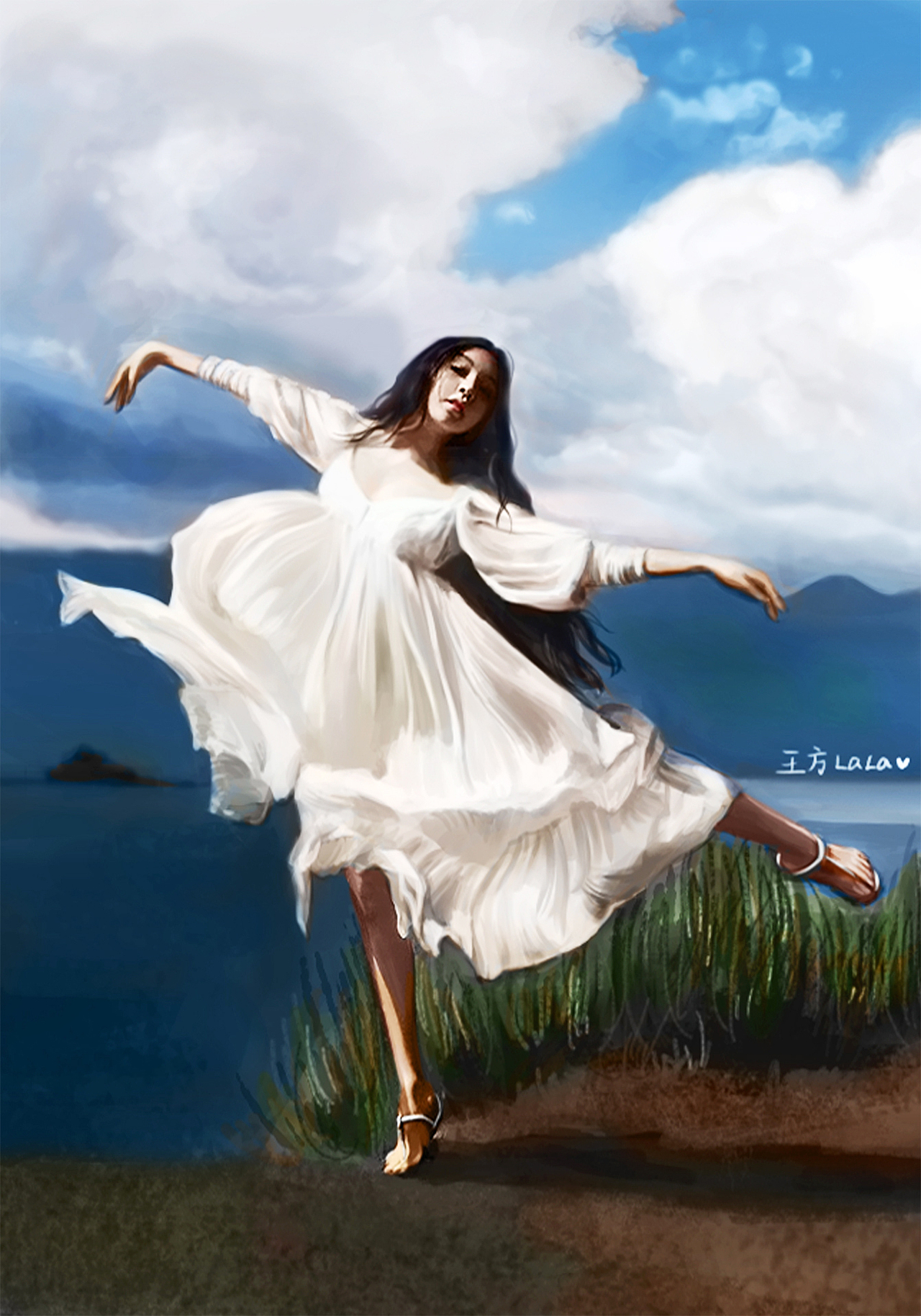 手绘| 泸沽湖的少女|插画|创作习作|王方lala_原创作品-站酷zcool