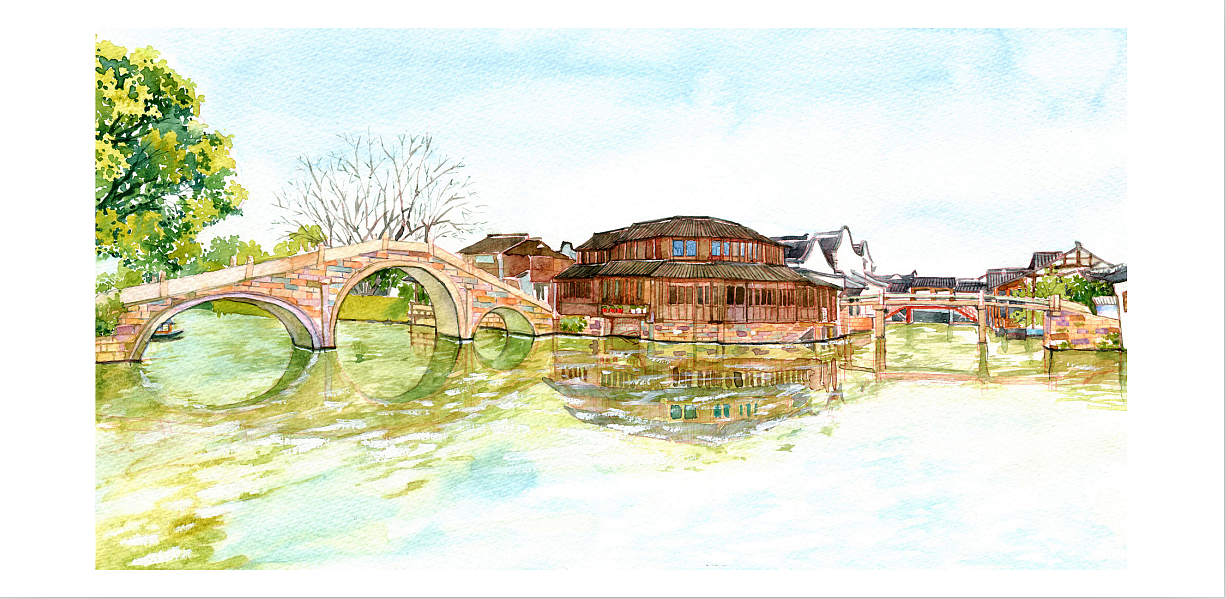 手绘城市系列浙江乌镇