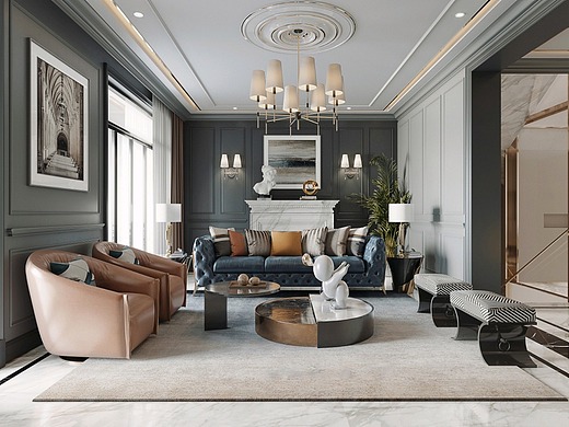 美式客厅餐厅衣帽间