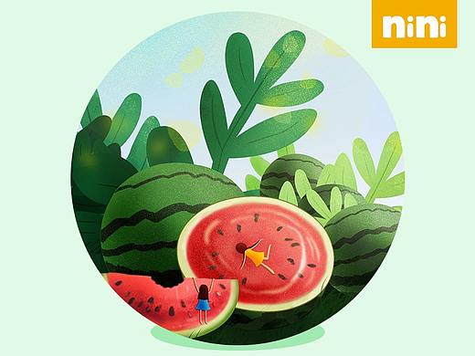 小清新插画《因为西瓜爱上夏天》