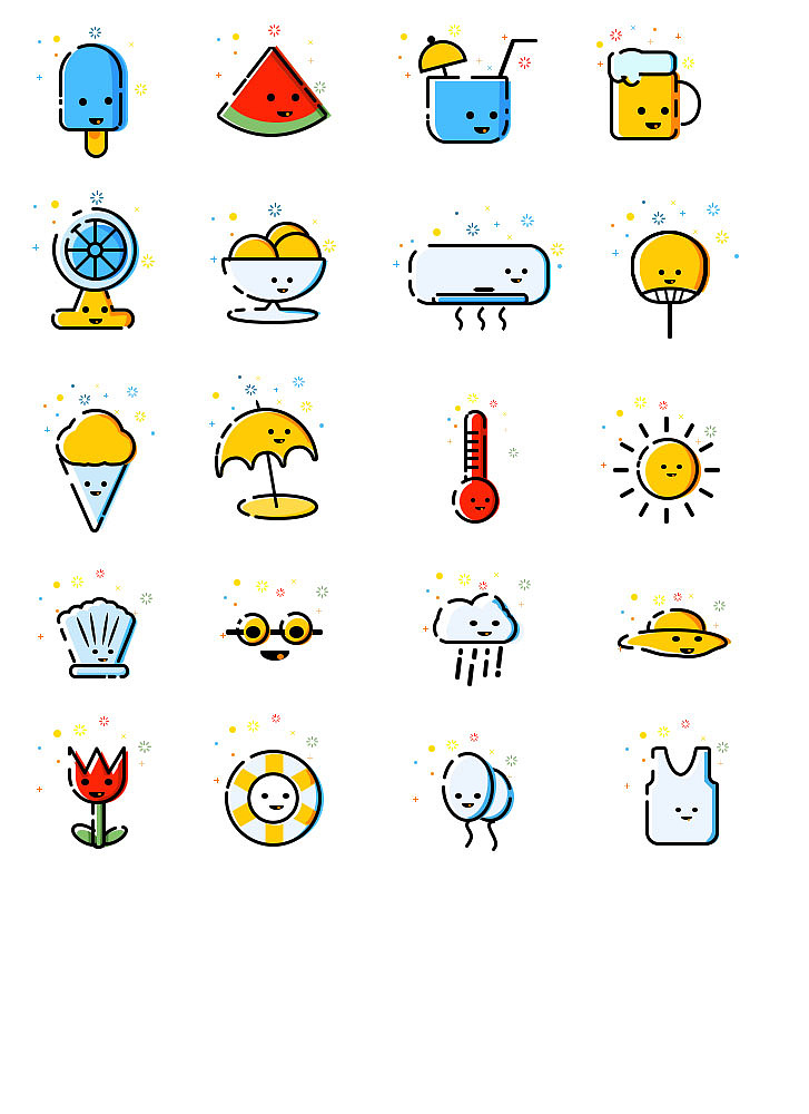 这套图标以mbe风格打造,依据夏天给人的