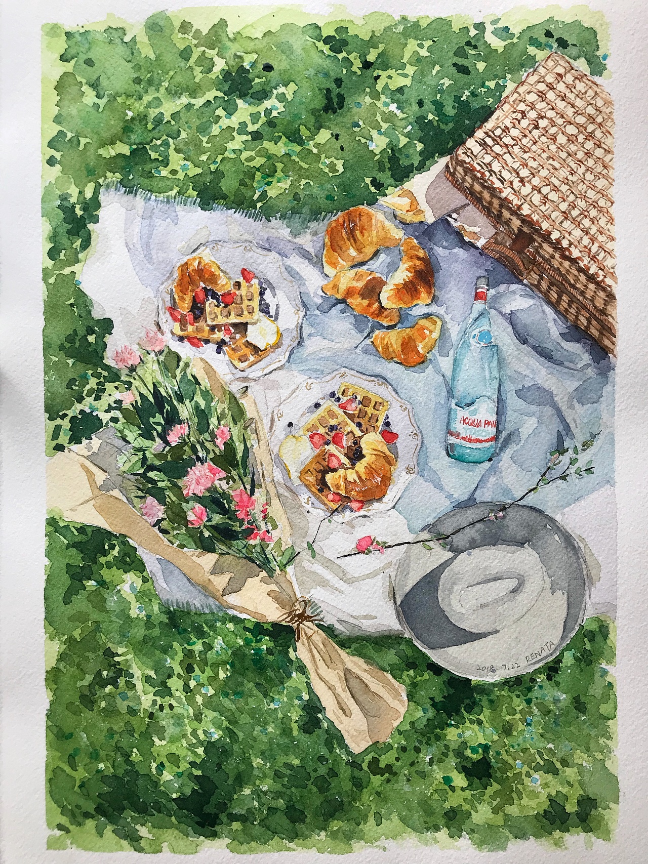 野餐,水彩