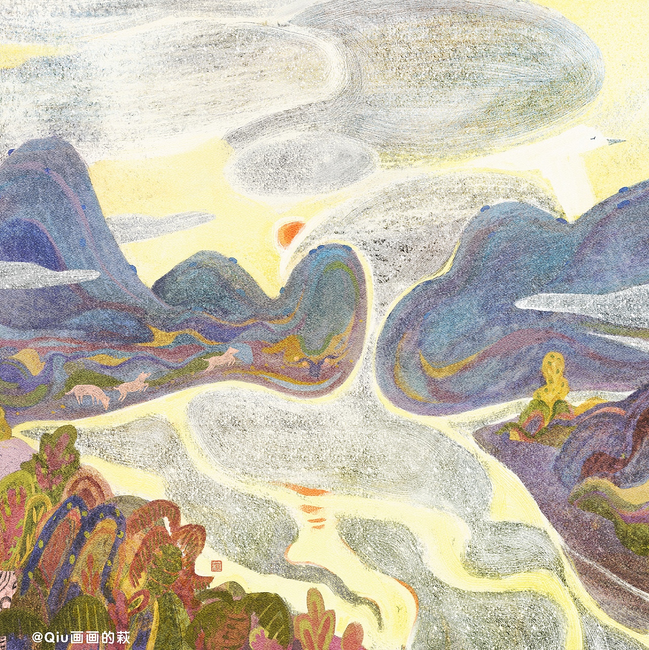 云把水倒进河的水杯里（图ZMjk2MTM2OTUy） - 艺术插画 - 站酷设计师千章之萩原创素材 - 站酷ZCOOL