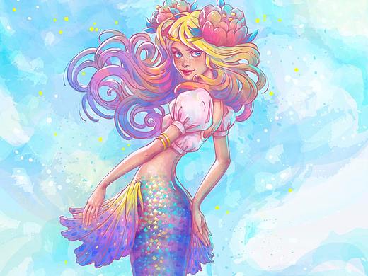 Adobe Illustrator制作水彩美人鱼插图