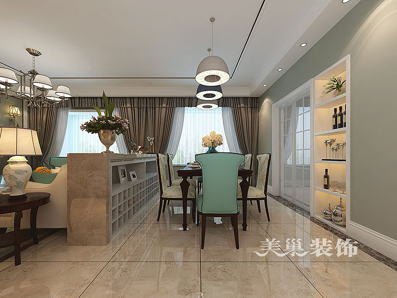 升龙天玺美式风格装修效果图欣赏—餐厅