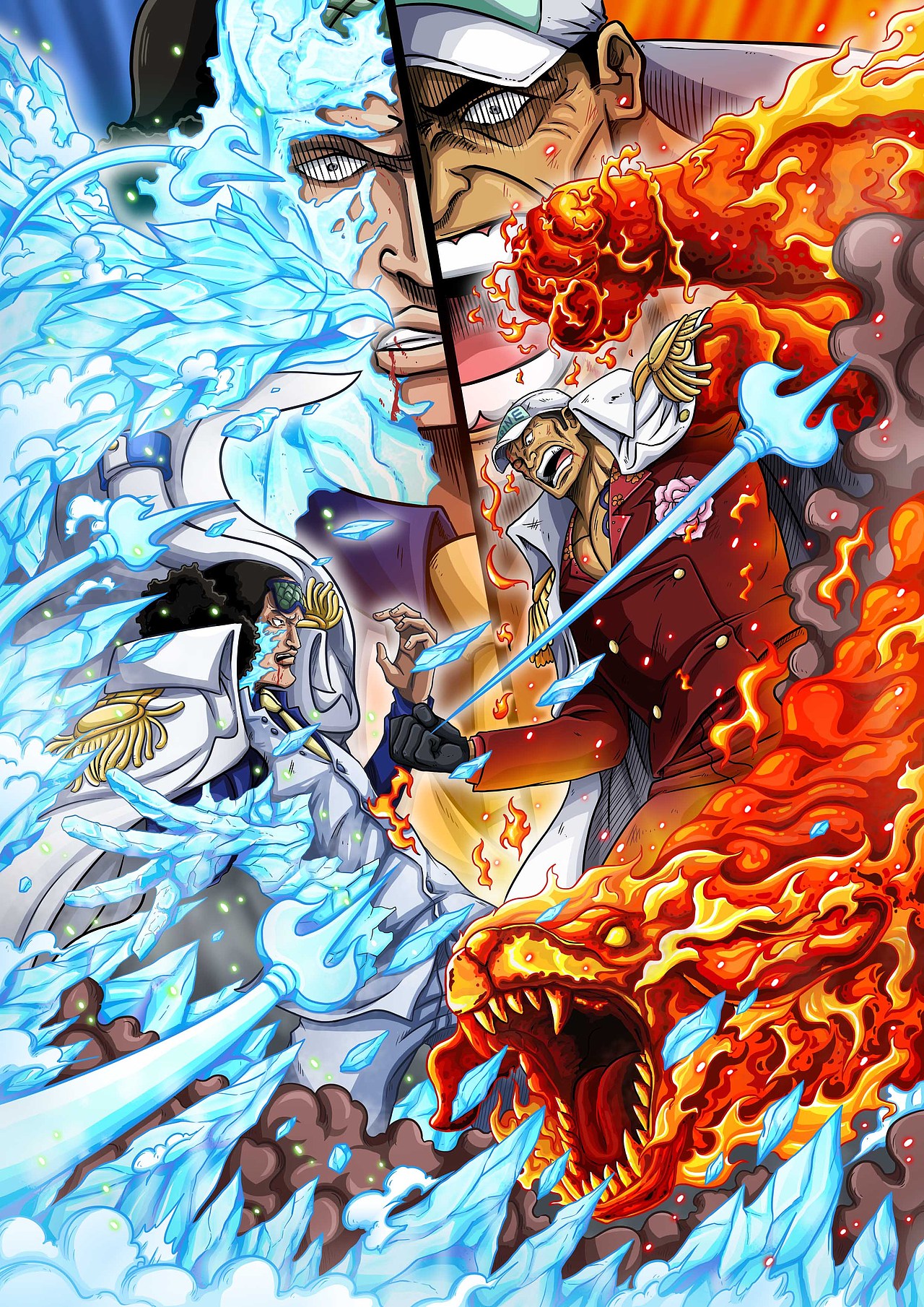 海贼王——冰与火的碰撞（青稚大战赤犬）（图ZMTU1MzA4NTA4） - 创作习作 - 站酷设计师HF的子弹原创素材 - 站酷ZCOOL