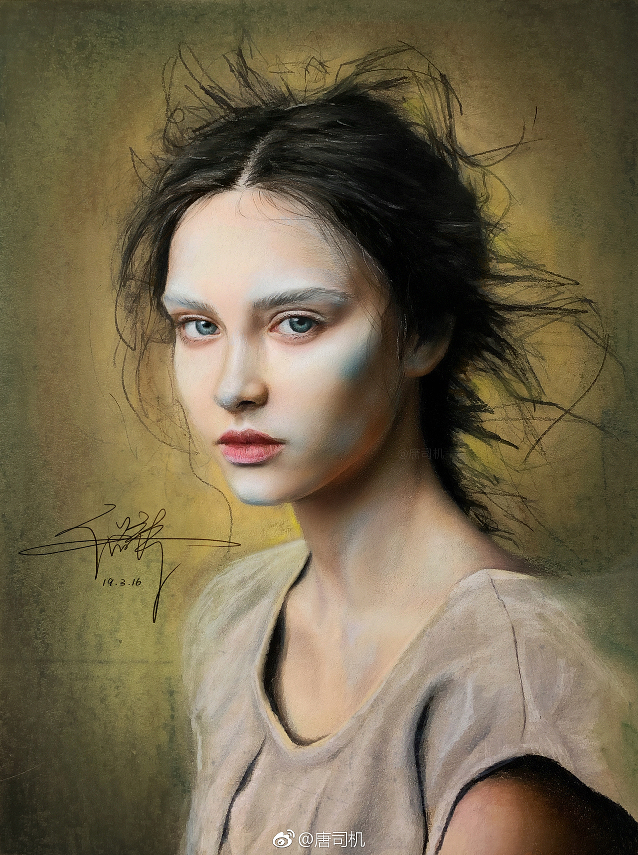 唐司机彩铅女性肖像