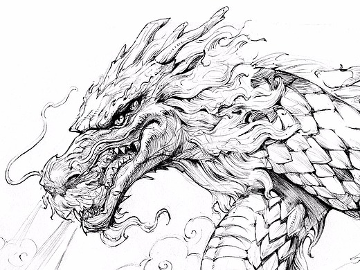 线稿 古代 神兽 龙插画-概念设定16271433年前兽人战士插画-概念设定