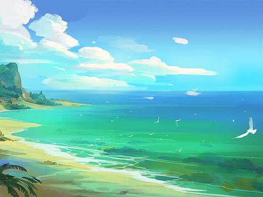 动漫场景：夏日海边~