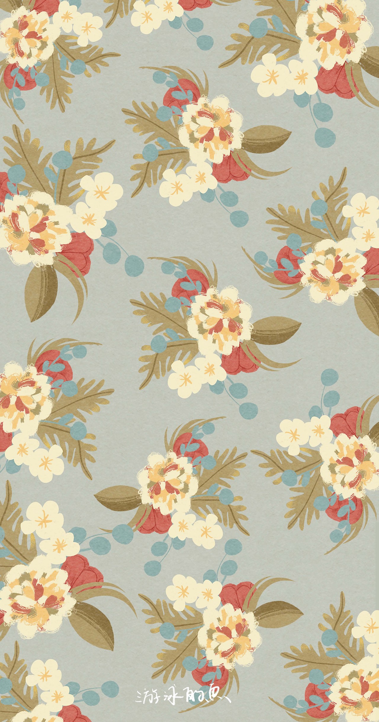 复古花纹图案插画设计