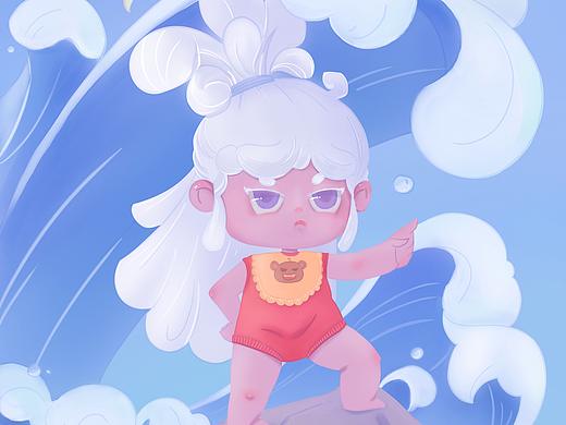 蓝色调儿童小插画