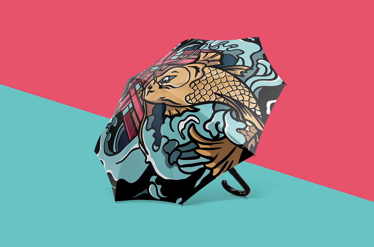 洛阳龙门石窟文创鱼化龙插画系列溯流而上