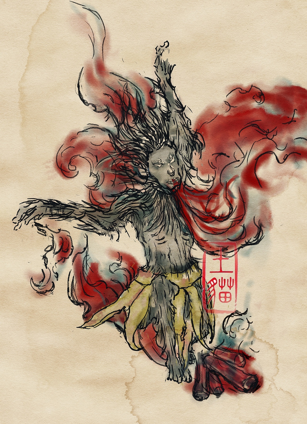 山海經(jīng)系列——厭火國（圖ZMjczODY1MDEy） - 商業(yè)插畫 - 站酷設(shè)計師Cat土貓原創(chuàng)素材 - 站酷ZCOOL