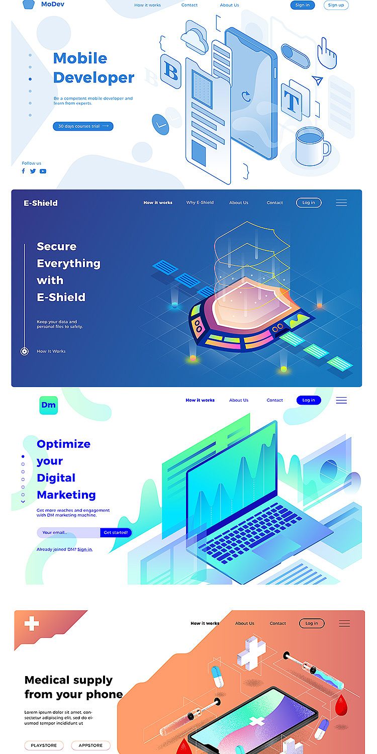 2.5D插画商务互联网金融科技网页登陆页电脑手机设计（图ZMjcxNzU0MDM2） - 创作习作 - 站酷设计师立体插画爱好者原创素材 - 站酷ZCOOL