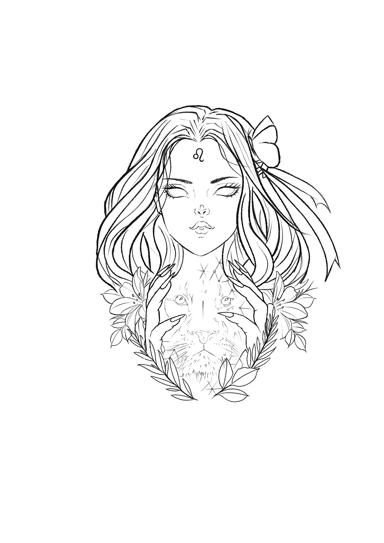 狮子座纹身手稿设计