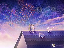 【动态壁纸】猫咪与花火~