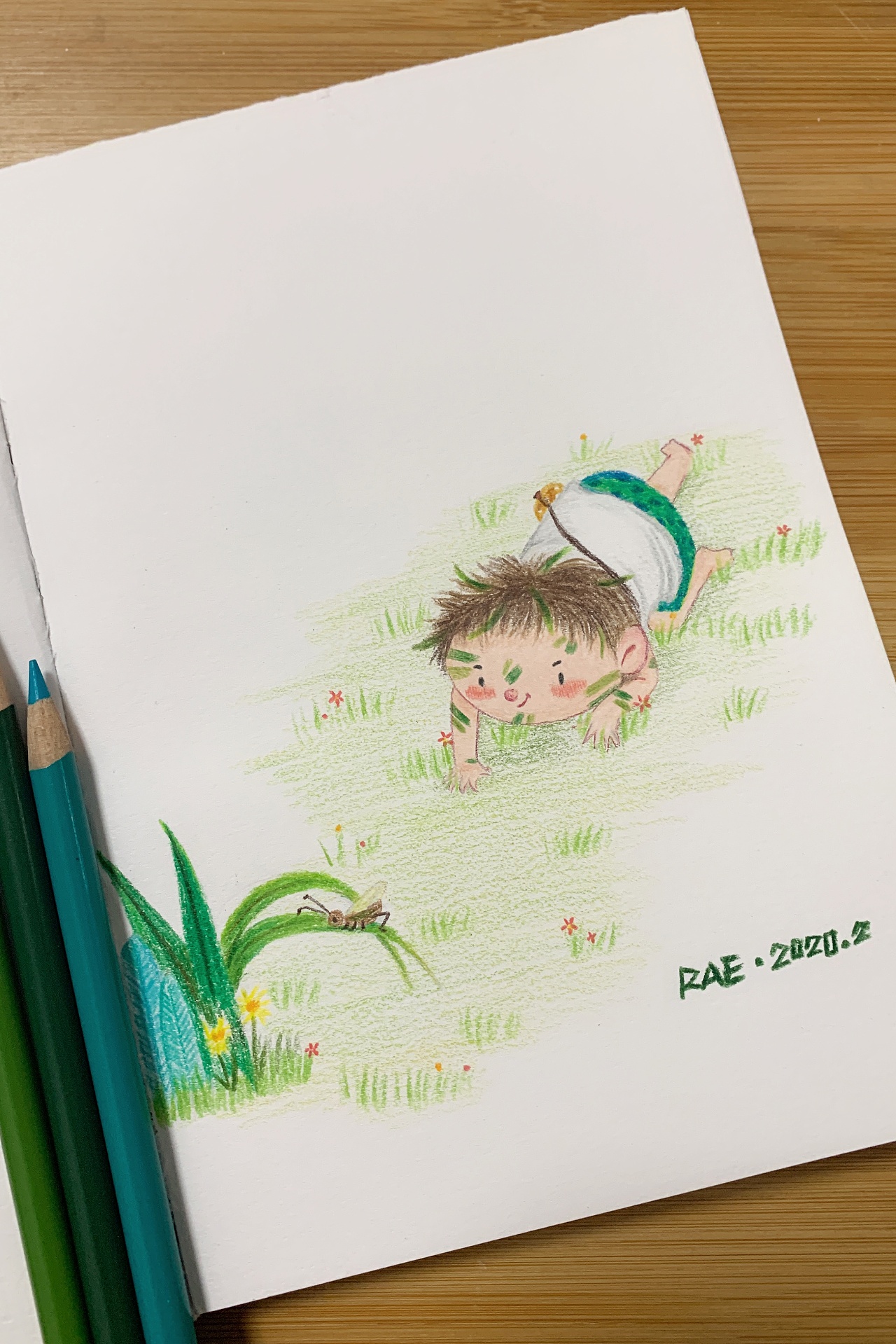 彩铅 童年-抓蚱蜢|插画|儿童插画|rae睿 - 原创作品 - 站酷 (zcool)