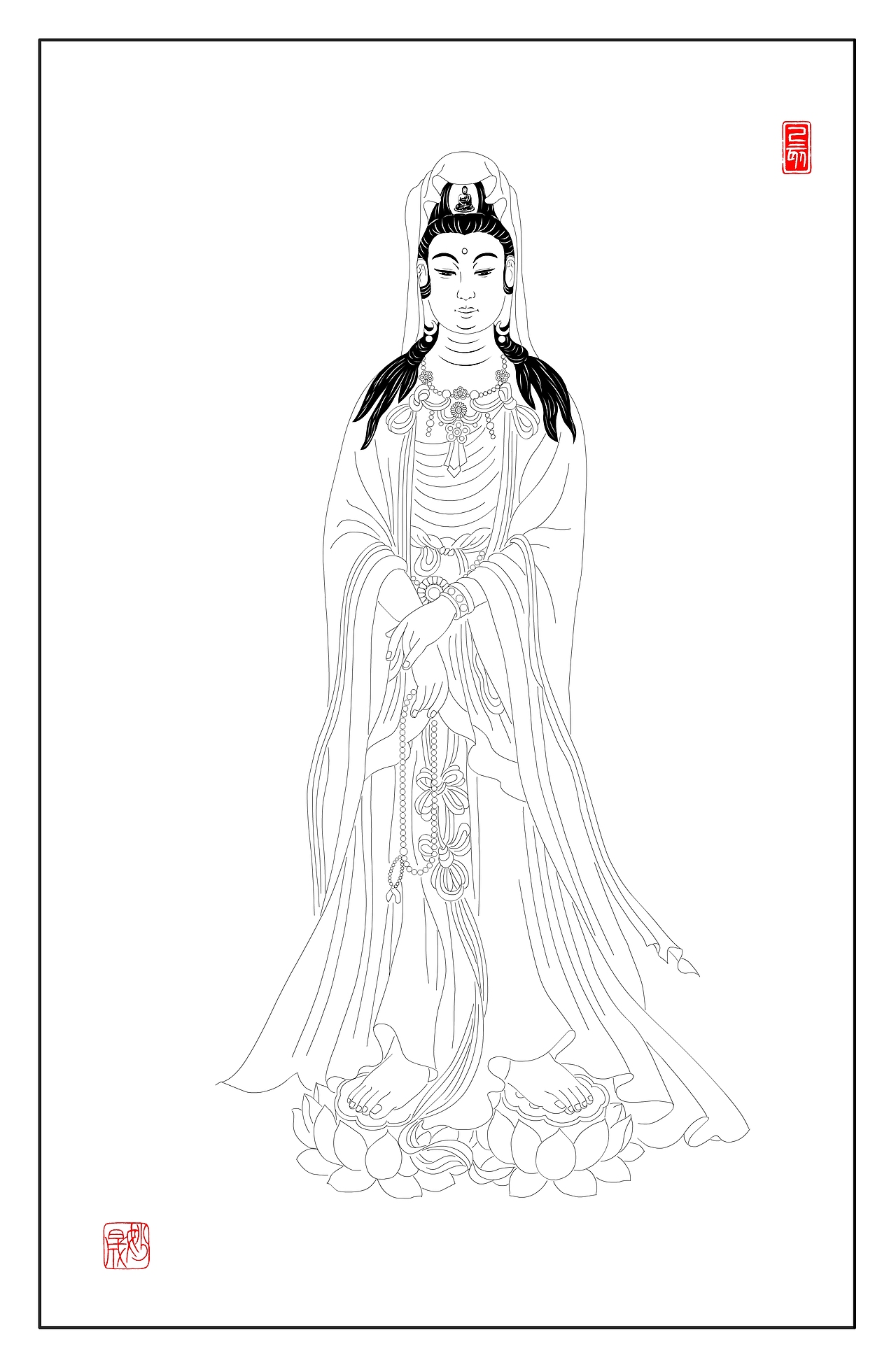 线描观音（图ZMTk2MTQ3NzA4） - 绘画 - 站酷设计师yjs20200220原创素材 - 站酷ZCOOL