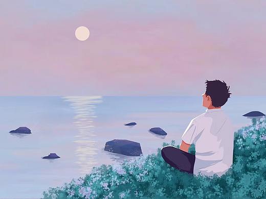 少年夕阳一个人等待的孤独寂寞期待